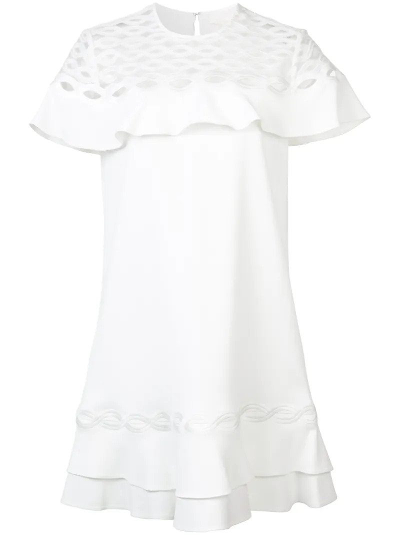 Jonathan Simkhai - rope applique ruffle dress - women - Polyester/Spandex/Elastane/Acetate/Viscose - 0, Women's, White, Polyester/Spandex/Elastane/Acetate/Viscose | FarFetch US