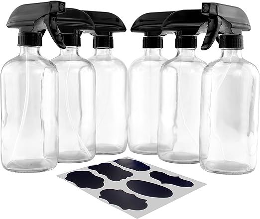 16-Ounce Clear Glass Spray Bottles w/Heavy Duty Sprayers (6-Pack); 3-Setting Spray Tops w/Boston ... | Amazon (US)