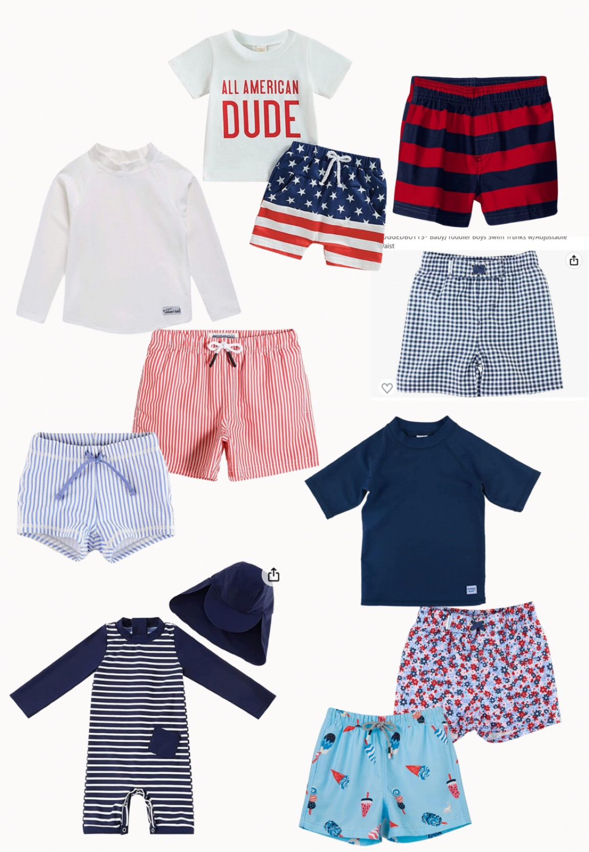 Memorial Day, Fourth of July, baby boy swim, toddler swim, rashguards, rugged butts, swim shorts, red white and blue swim, sun hat, UPF 50, all American, Amazon finds

#LTKSeasonal #LTKkids #LTKbaby