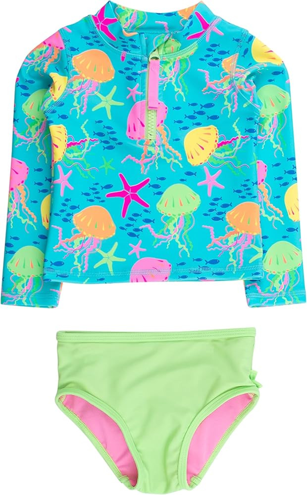 RuffleButts® Baby/Toddler Girls 2 Piece Swimsuit Set Rash Guard | Amazon (US)