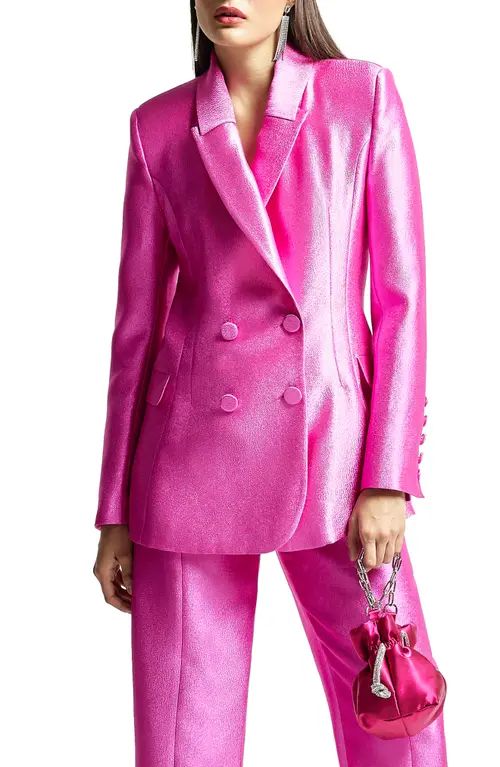 River Island Metallic Double Breasted Blazer in Pink at Nordstrom, Size 10 | Nordstrom