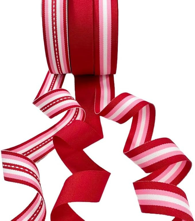 USA | American Made 7/8" Valentine Striped Grosgrain Ribbon #1 Combo Pack - 27 Yards - 3 Rolls (P... | Amazon (US)