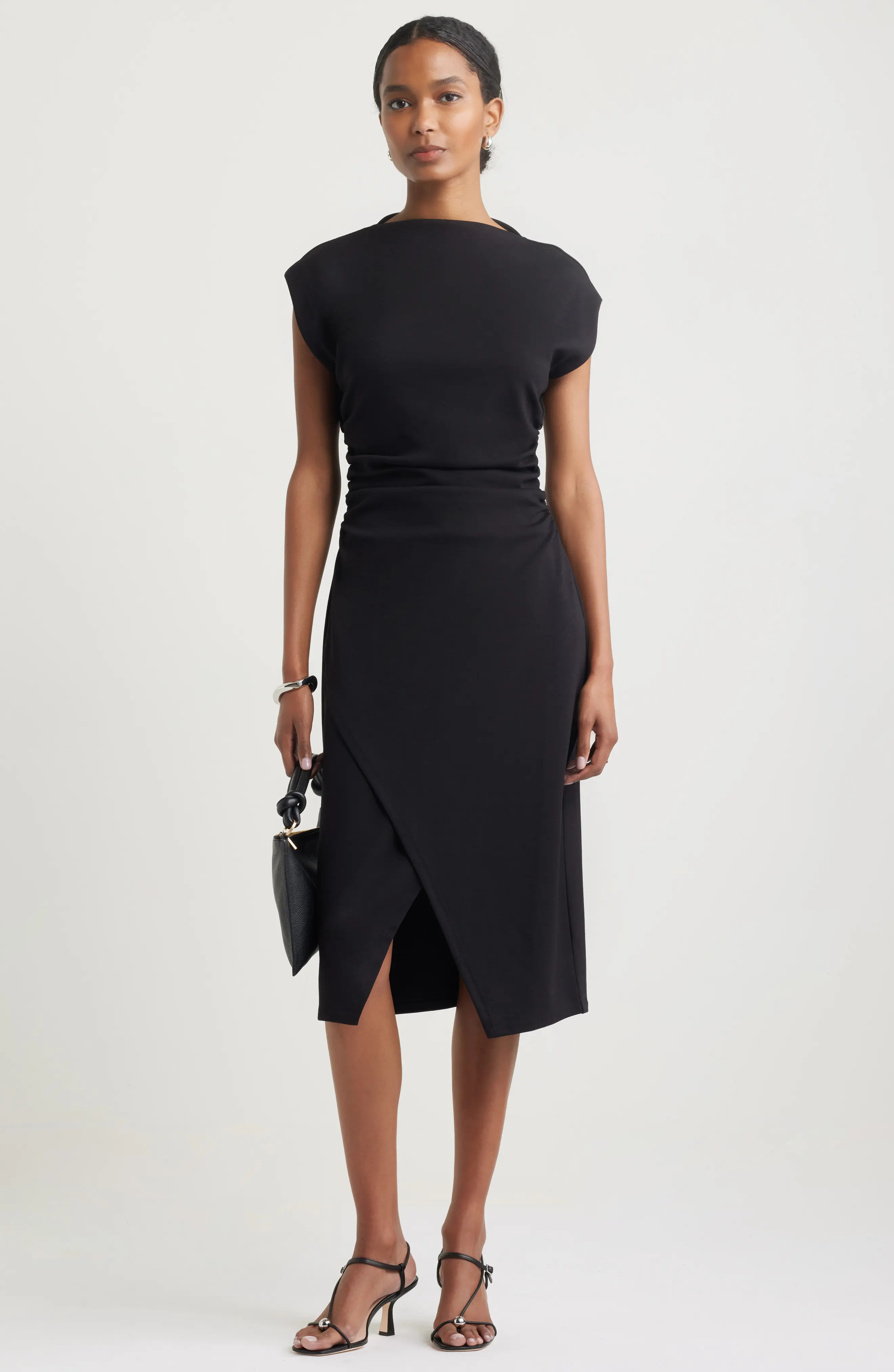 Ruched Funnel Neck Midi Dress (Women) | Nordstrom | Nordstrom
