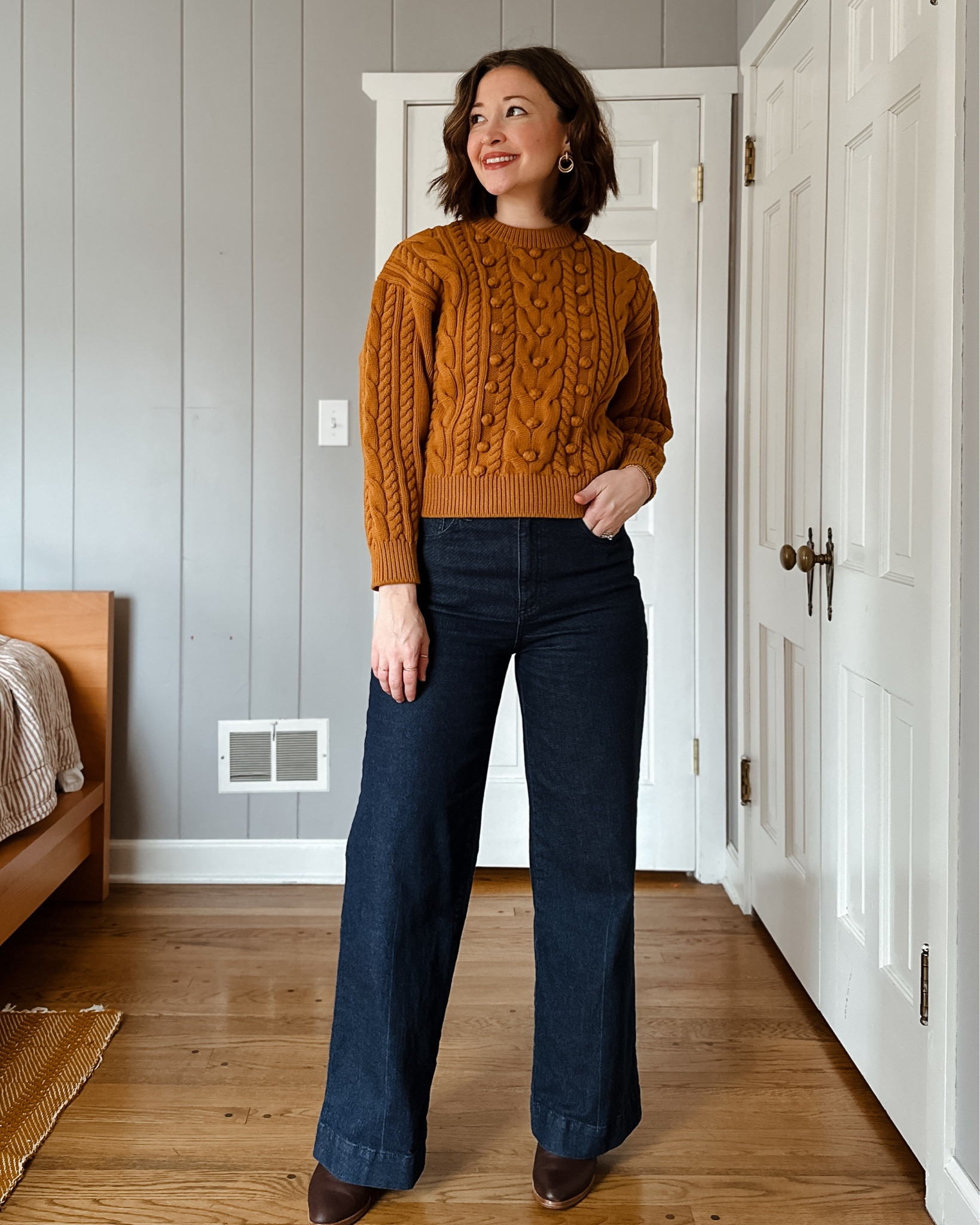 Sézane sweater. Fair trade jeans under $40 from Target. Poppy Barley boots (TTS code: ASHLEIGH10). Sela Designs earrings  

#LTKSeasonal #LTKstyletip