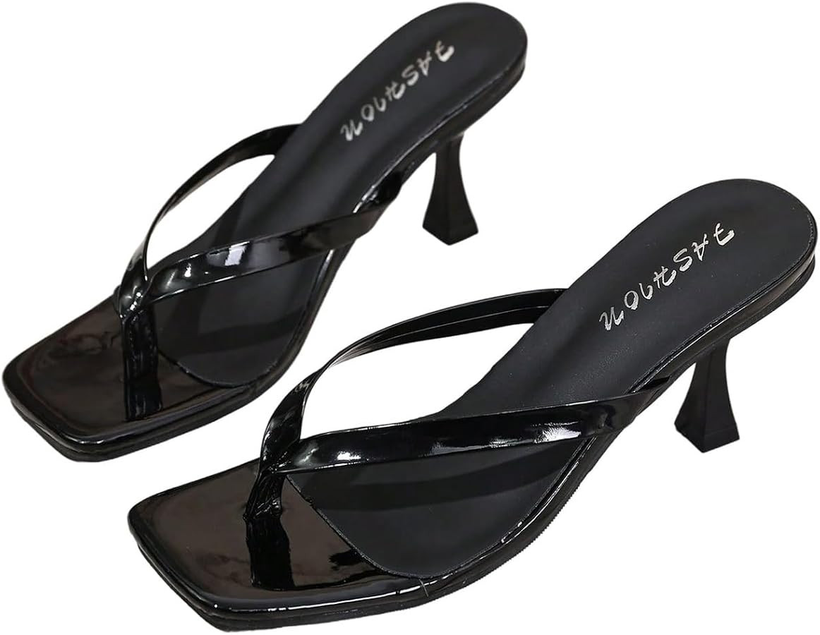 SweatyRocks Women's Summer Dress Kitten Heels Thong Sandals Fasion Sexy Party Daily Open Square T... | Amazon (US)