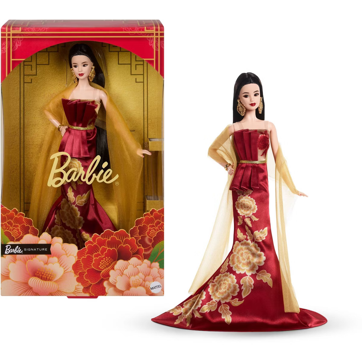 Barbie Signature Lunar New Year Fashion Doll, Red Dress with Golden Peonies, Collectible Holiday ... | Target