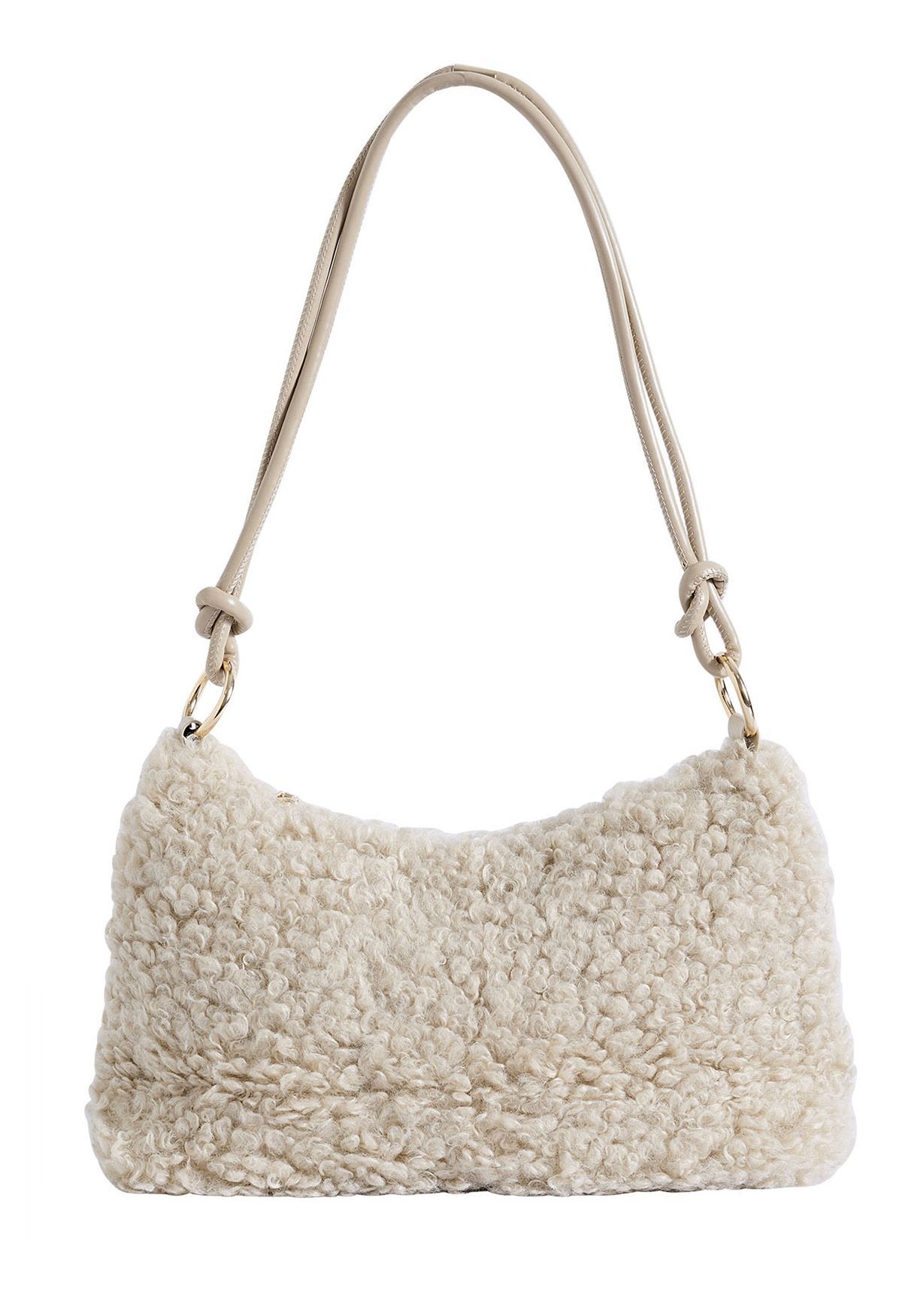 Double String Soft Lambswool Shoulder Bag in Oatmeal | Chicwish