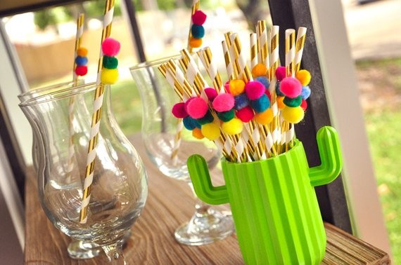 Pom Pom Fiesta Straws. (1 Set of 10 Straws). Fiesta Bridal Shower. Fiesta Decoration. Mexico Part... | Etsy (US)