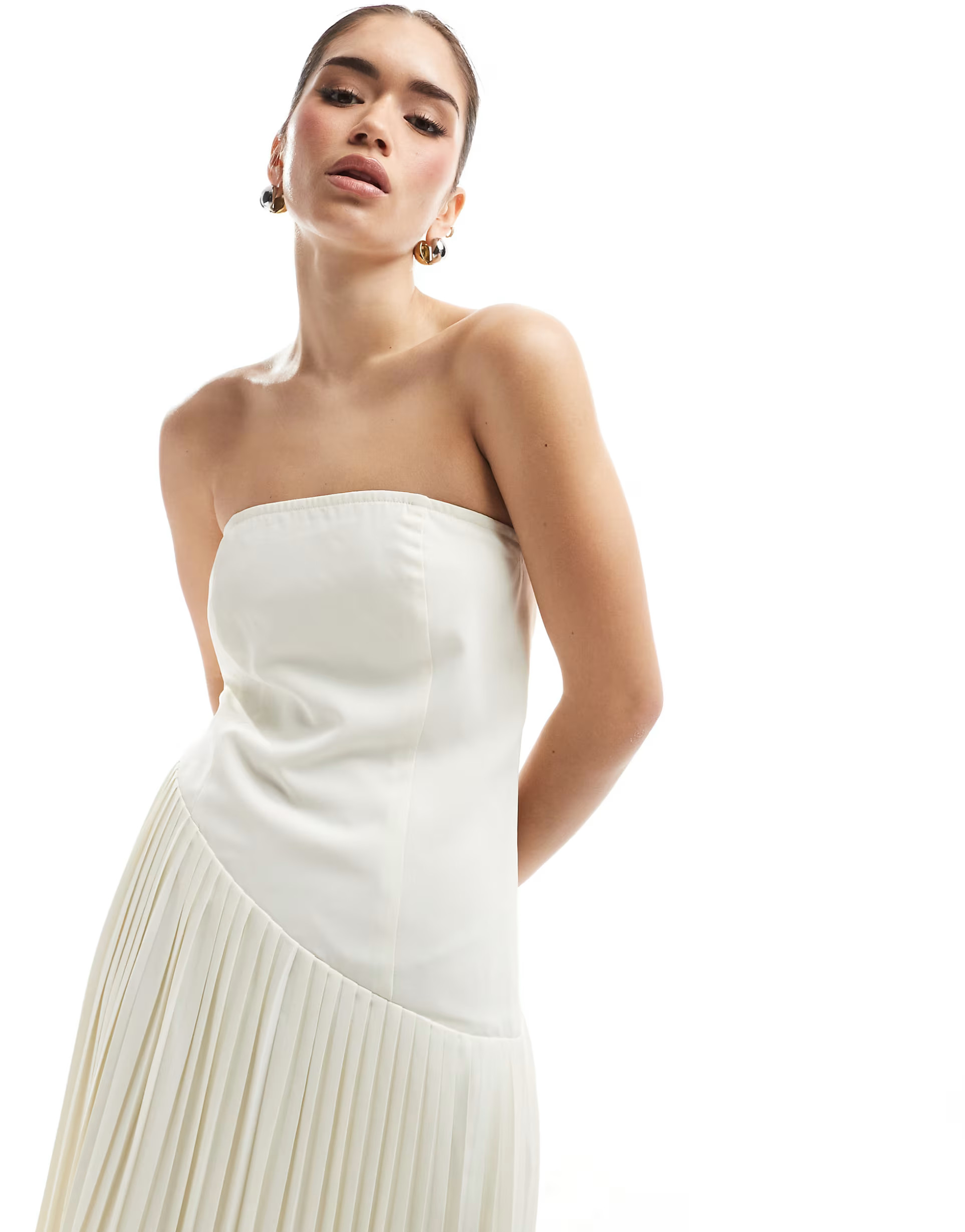 Six Stories Bridal drop waist asymmetric maxi dress in ivory | ASOS (Global)
