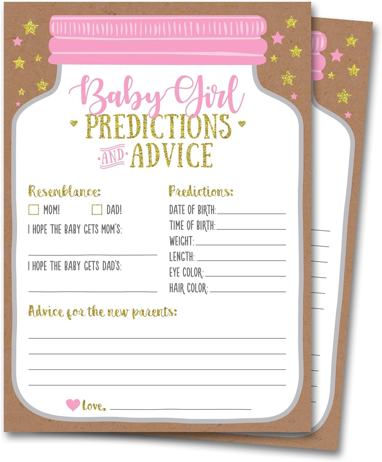 50 Baby Shower Predictions and Advice Cards For Baby Girl, Mason Jar Design - Baby Shower Games, ... | Amazon (US)