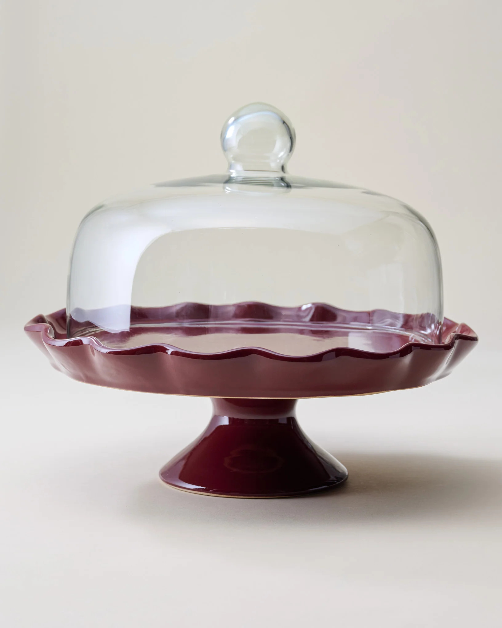 Burgundy Ruffle Cake Stand with Dome | Magnolia
