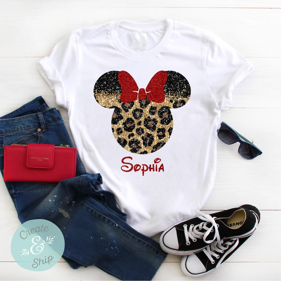 Minnie Leopard FAUX Glitter Shirt, Animal Kingdom Shirt, Personalized Disney Shirt, Disney Group ... | Etsy (US)