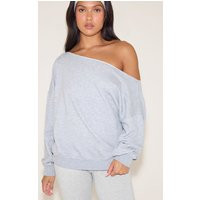 Grey Marl Oversized Off Shoulder Sweatshirt | PrettyLittleThing US