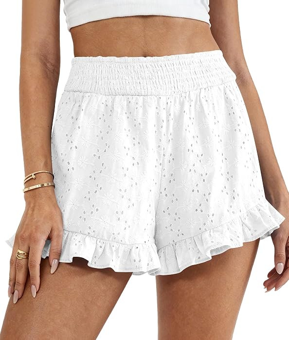 PRETTYGARDEN Shorts for Women Summer 2026 Beach Vacation Clothes Spring Elastic Waist Embroidered... | Amazon (US)