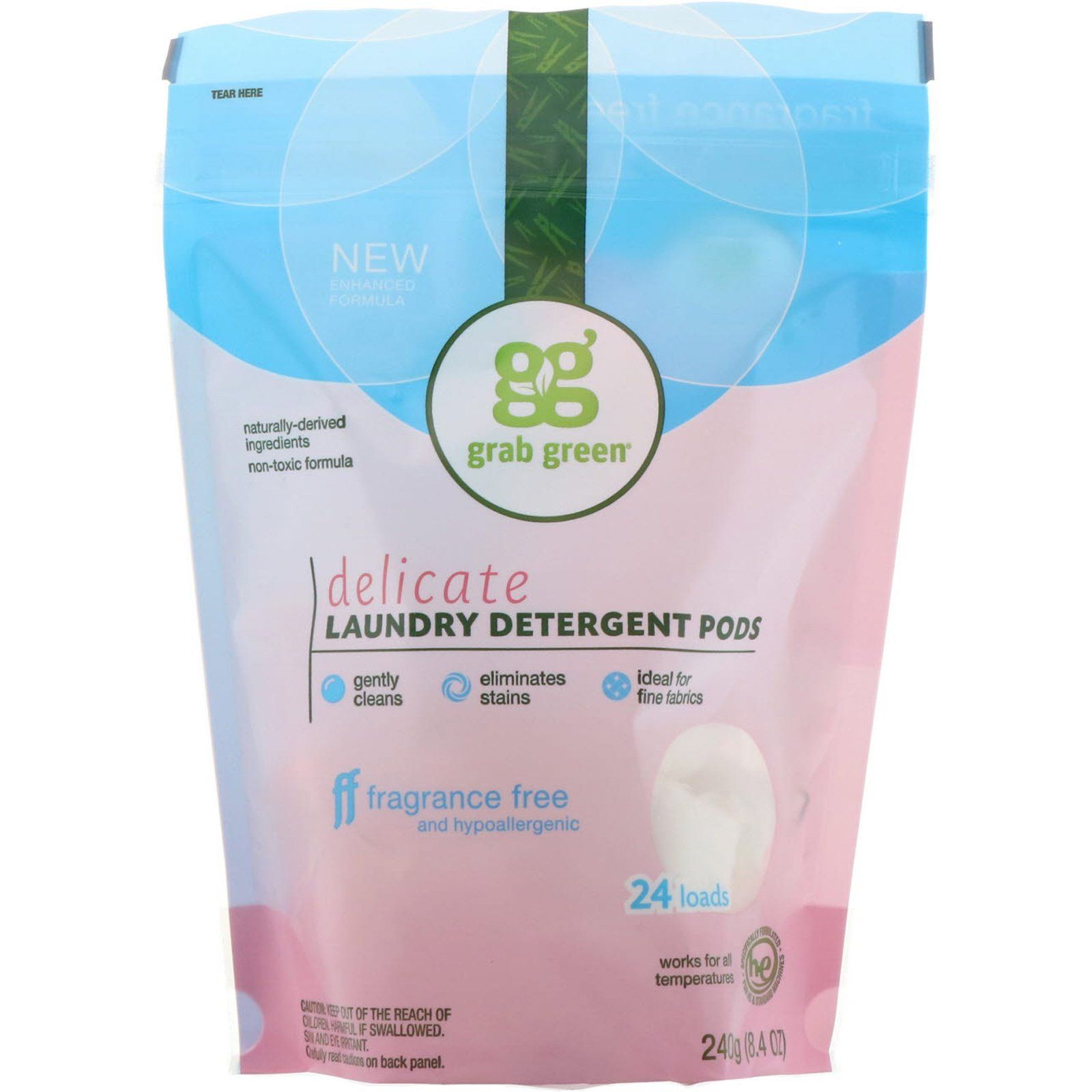 Grab Green  Delicate Laundry Detergent Pods  Fragrance Free  24 Loads  8 4 oz  240 g | Walmart (US)
