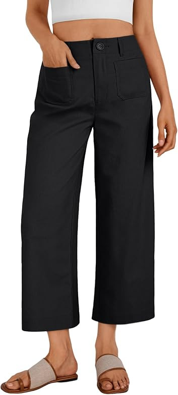 LILLUSORY Womens Linen Pants Lightweight Wide Leg Cropped Pants | Amazon (US)