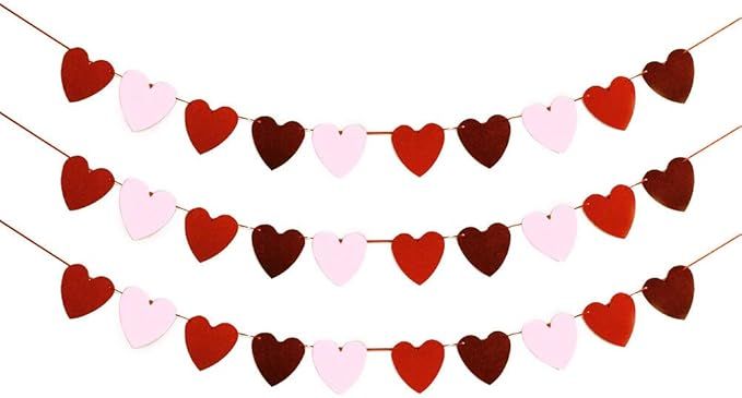 Cocostar 3 PCS Felt Heart Garland Banner - NO DIY - Valentines Day Banner Decor -Valentines Decor... | Amazon (US)