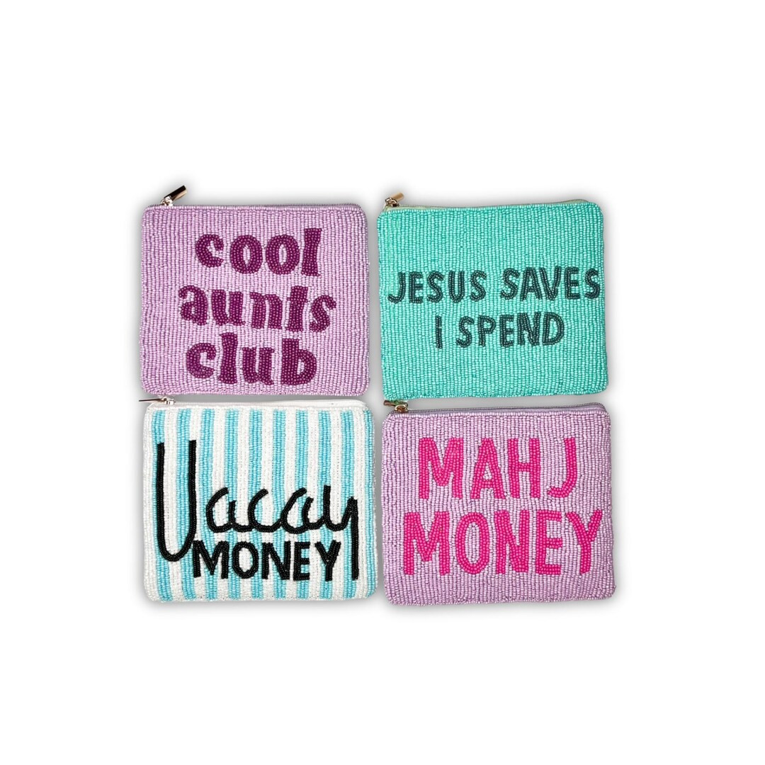 NEW XL Handmade Beaded Coin Pouch - Vacay Money Cool Aunts Club Gift Jesus Saves I Spend Mahj Mon... | Etsy (US)