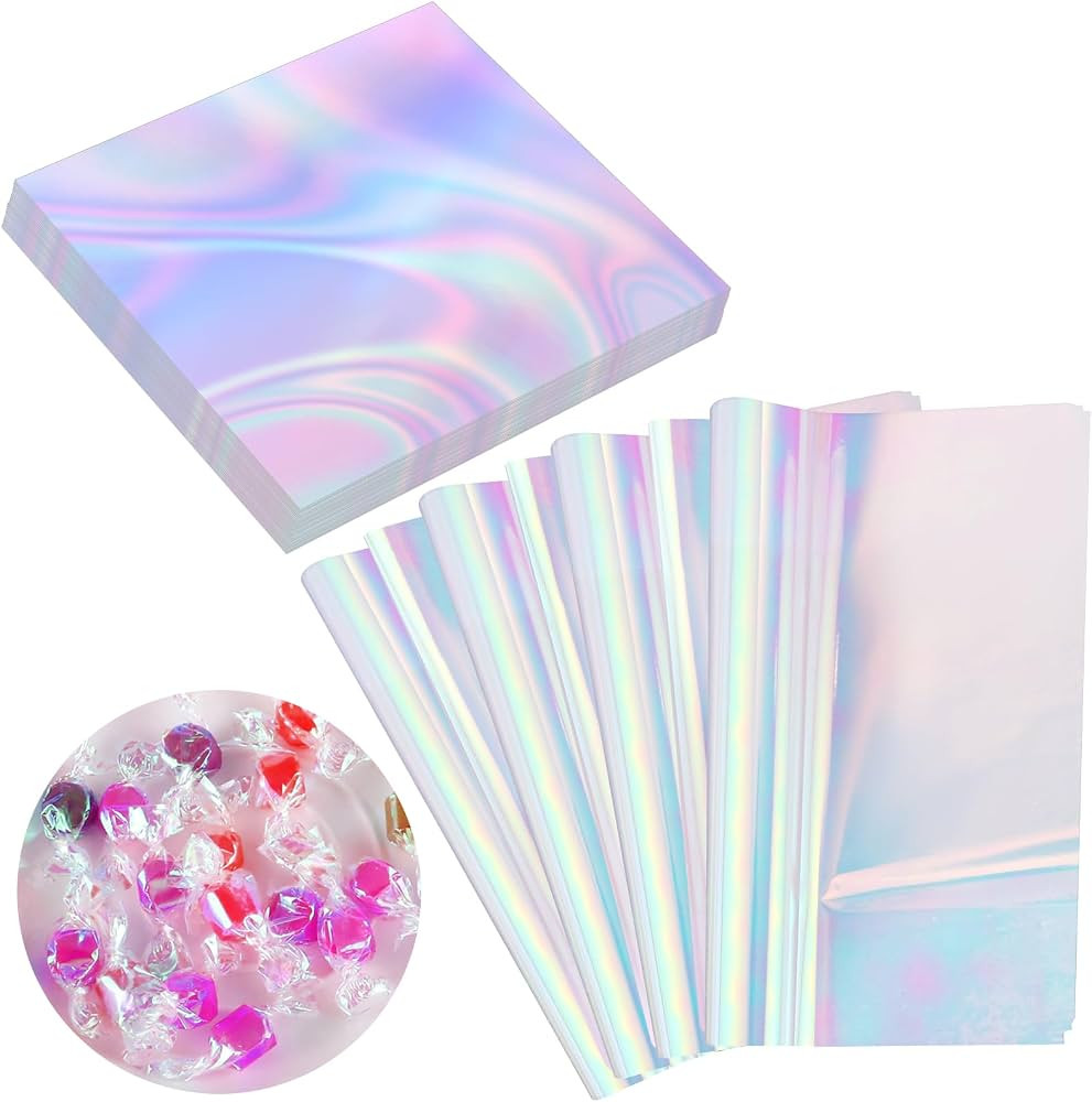 Prudiut 150 Pieces Cellophane Sheets Iridescent Cellophane Wrap 9 x 9 Inch | Amazon (US)
