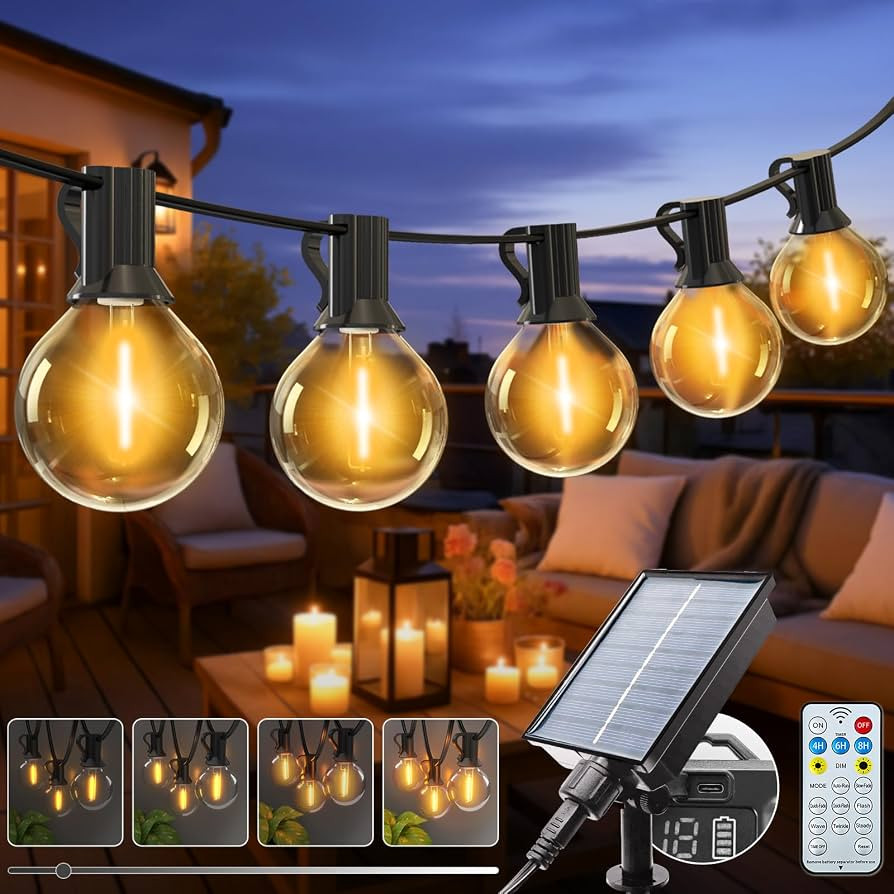 kolpop Lichterkette Au\u00dfen Solar, 10M 8 Modi G40 Dimmbar Gl\u00fchbirnen Solar Lichterkette A... | Amazon (DE)