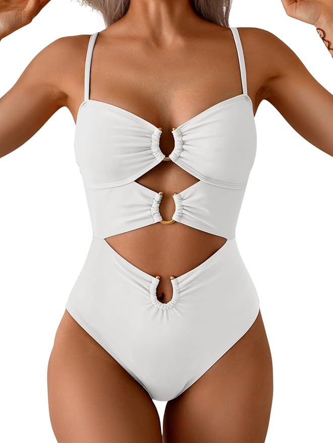 Eomenie One Piece Swimsuit for Women Ring Linked Monokini Sexy Bathing Suit Cutout Swim Suit | Amazon (US)