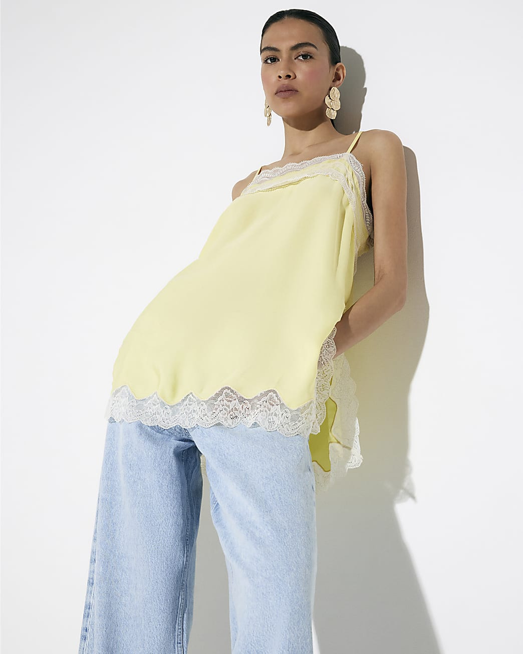 Yellow Lace Trim Cami Top | River Island UK & IE