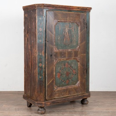 19th Century Hungarian Original Hand Painted Pine One-Door Armoire | eBay US