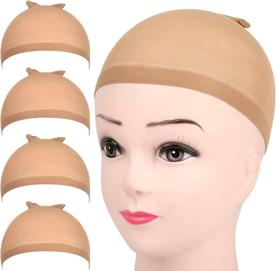 Fandamei 4 pieces Light Brown Stocking Wig Caps Stretchy Nylon Wig Caps for Women | Amazon (US)
