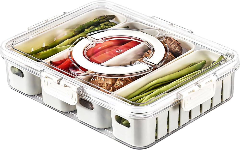 MineSign Divided Fridge Storage Container with Lids Stackable Food Serving Tray for Fruit&Veggie ... | Amazon (US)