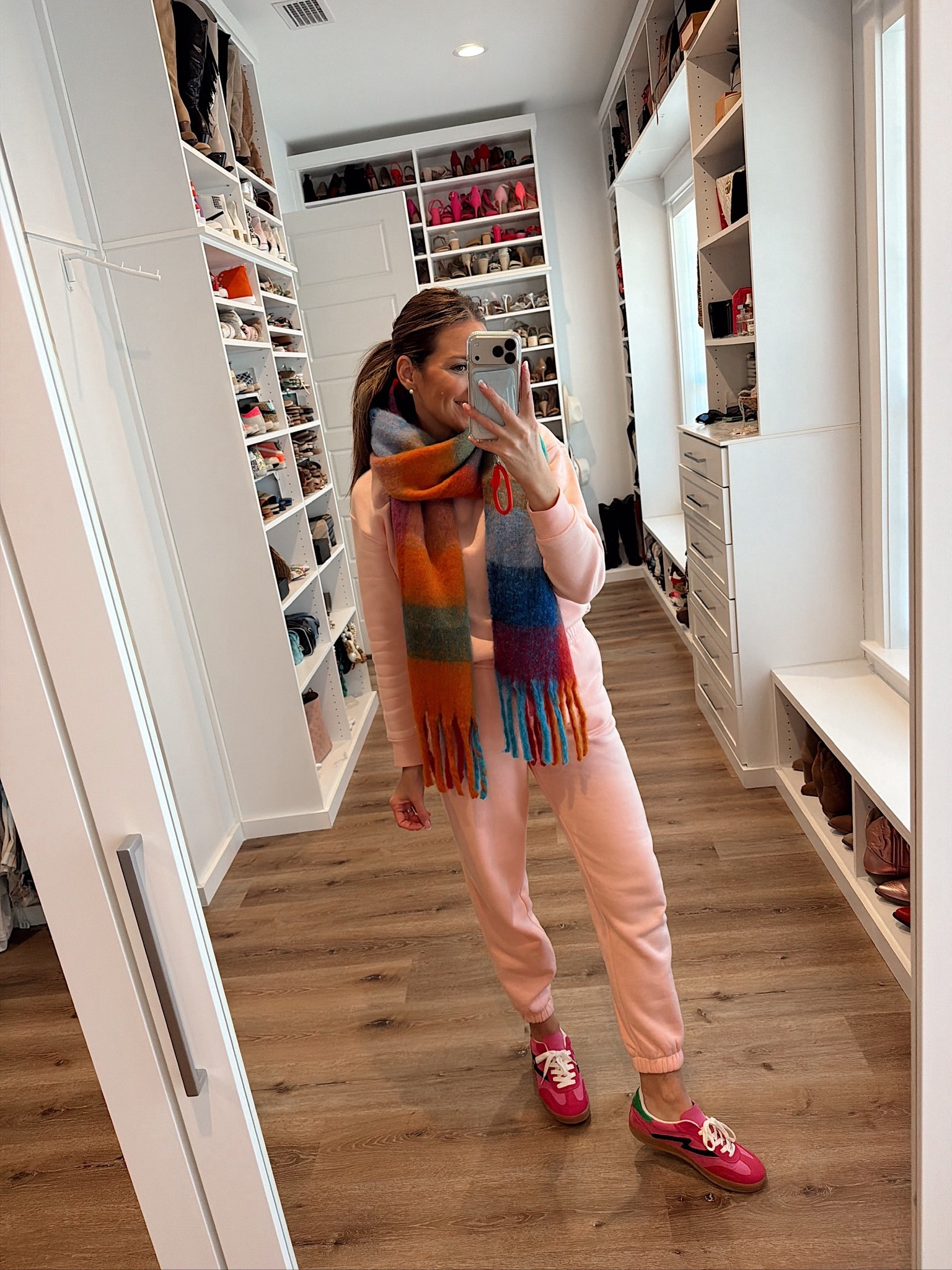 Florida winter ootd! In a small sweatshirt, small sweatpants, scarf and sneakers - fits tts.

#LTKSeasonal #LTKootd #LTKFindsUnder50