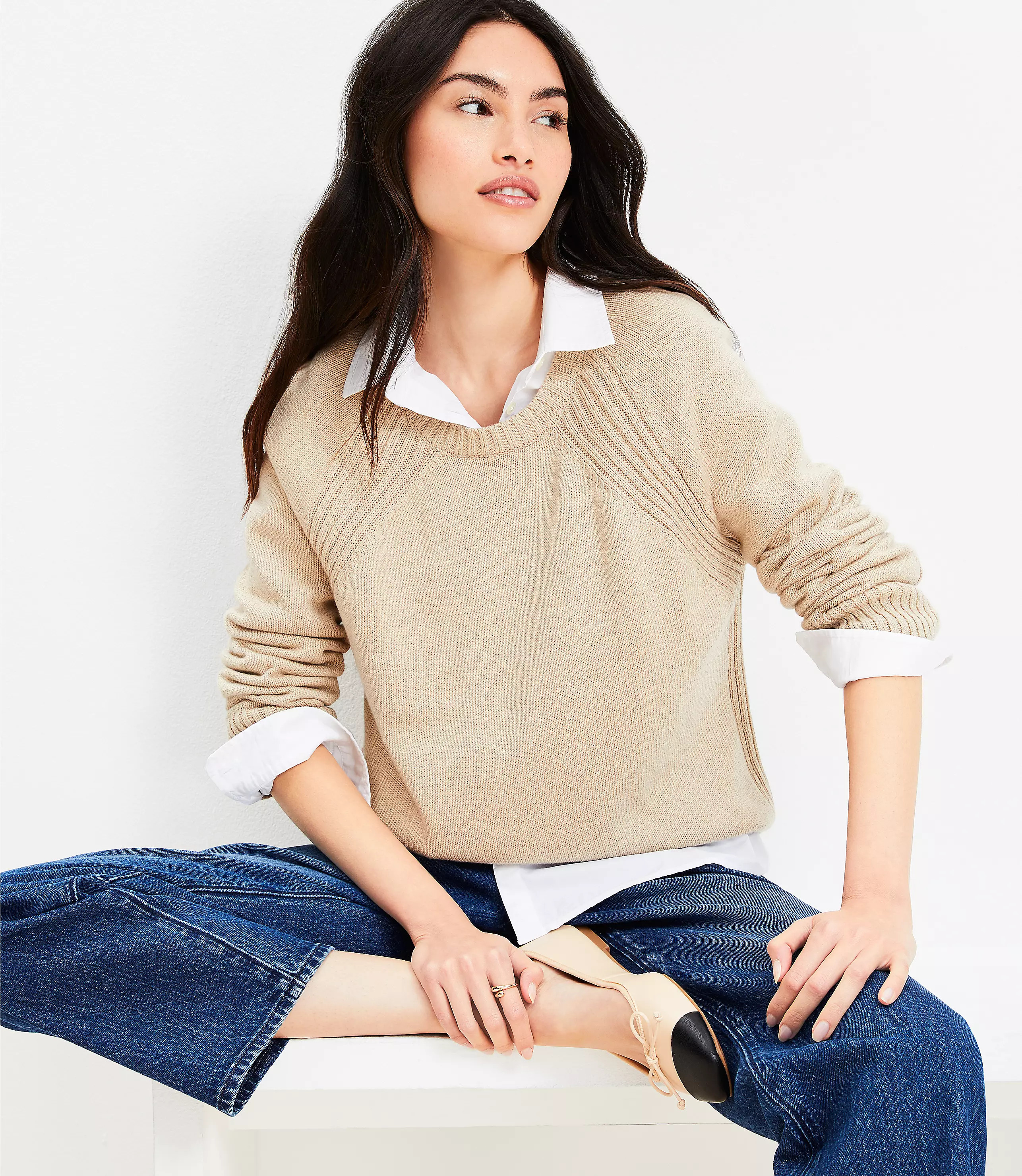Heathered Modern Ribtrim Sweater | LOFT