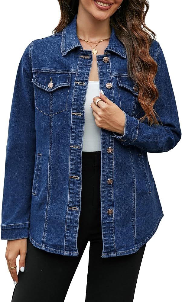 2023 Jean Jackets for Women Fashion Denim Jacket Western Oversized Fall Shacket Jacket Button Up ... | Amazon (US)