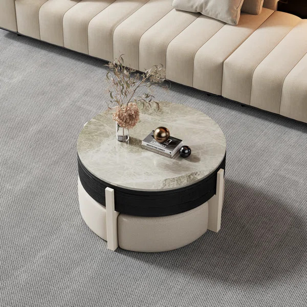 Yvelle Stone Countertop Coffee Table with 4 Hidden Seats | Wayfair North America