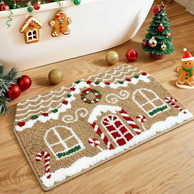 Mocsicka Christmas Bathroom Rug Gingerbread House Decor for Bathroom Christmas Door Mat Outdoor S... | Amazon (US)