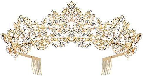 Exacoo Gold Tiara and Crown for Women Crystal Headband with Comb Rhinestones Princess Hairpiece for  | Amazon (US)