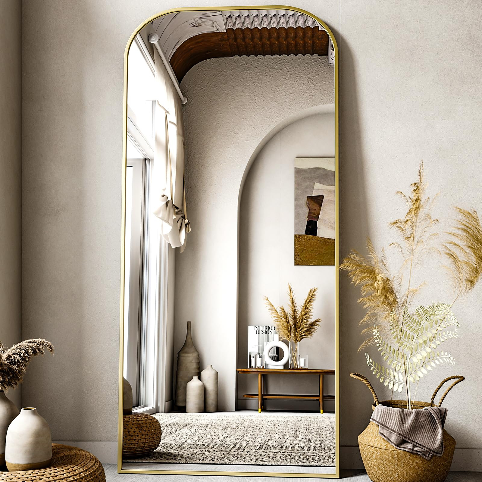 Full Length Mirror, 71"x28" Floor Mirror Freestanding, Arched Floor Standing Large Mirror Full Bo... | Amazon (US)