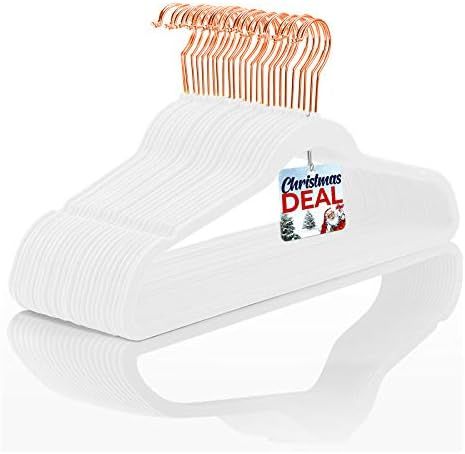 Premium Velvet Hangers (Pack of 50) Heavyduty - Non Slip - Velvet Suit Hangers White - Copper/Ros... | Amazon (US)