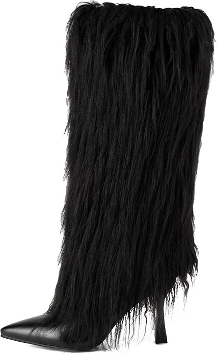 Elbslutt Women's Faux Fur Knee High Boot Pointed Toe Fluffy Boots Stiletto High Heel Long Boots F... | Amazon (US)
