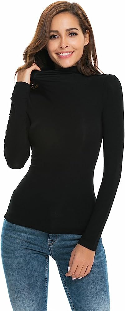 Womens Long Sleeve Turtleneck Mock Neck Slim Fit Stretchy Under Layer T Shirt Tops | Amazon (US)