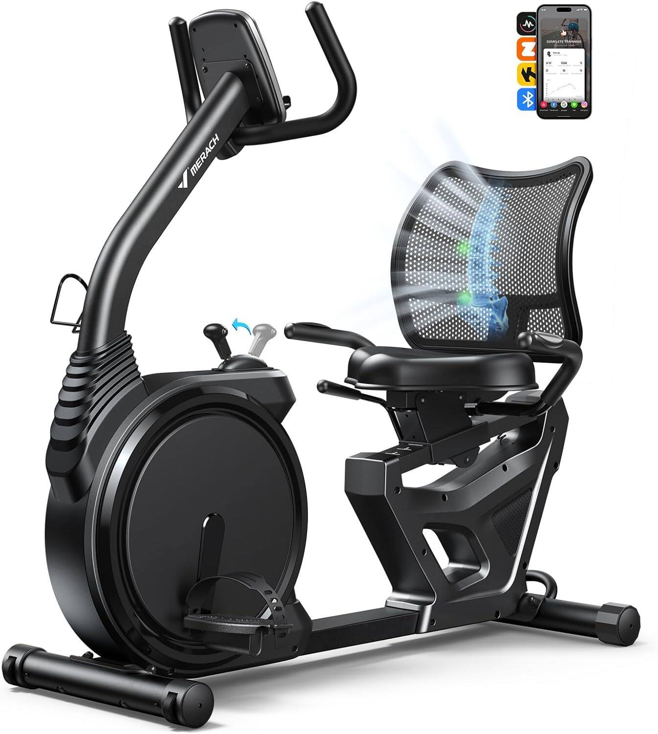 MERACH - Recumbent Exercise Bike for Home Seniors Adults with Smart Bluetooth, Exclusive App, LCD, Heart Rate Handle - Black | Best Buy U.S.