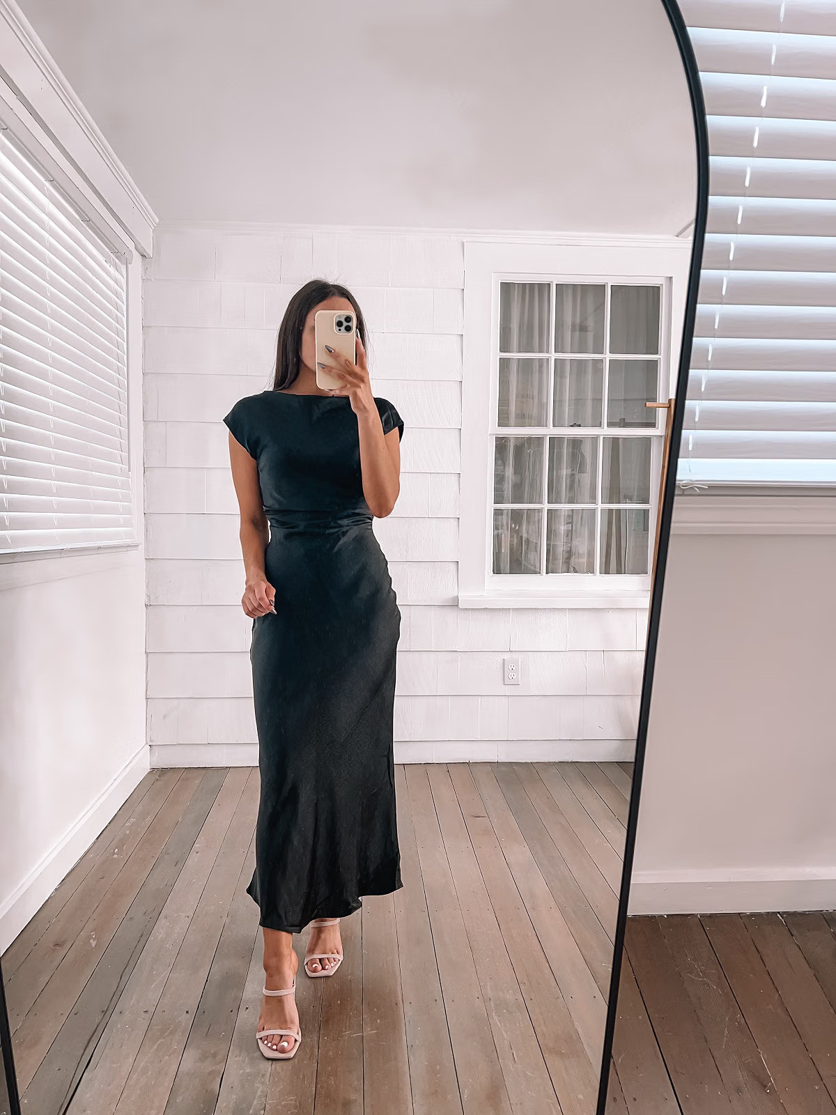 Fall wedding guest dress – wearing XS, heels true to size