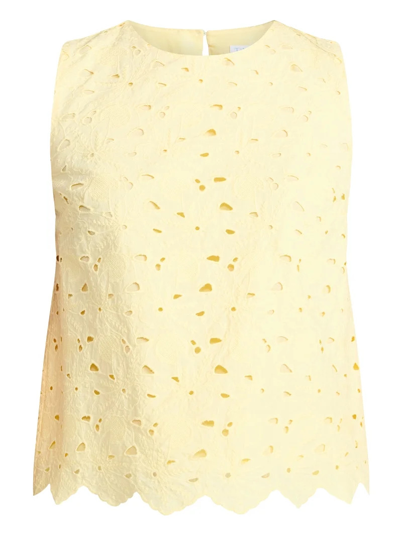 Time and Tru Women's and Women's Plus Sleeveless Cotton Eyelet Top, Sizes XS-4X | Walmart (US)