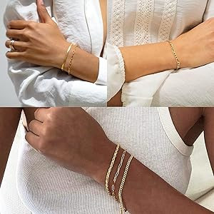 DEARMAY Gold Bracelets for Women Waterproof, 14K Real Gold Jewelry Sets for Women Trendy Thin Dai... | Amazon (US)