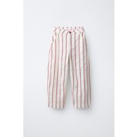 Zara - Striped Cotton Linen Barrel Pants - Ecru / Red - 12-13 Years (61,4 Inches) - Kids | Zara US