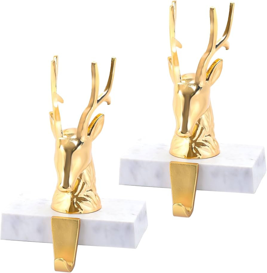 Komiikka Christmas Stocking Holders for Mantle Set of 2, Reindeer Metal Mantel Stockings Hangers ... | Amazon (US)
