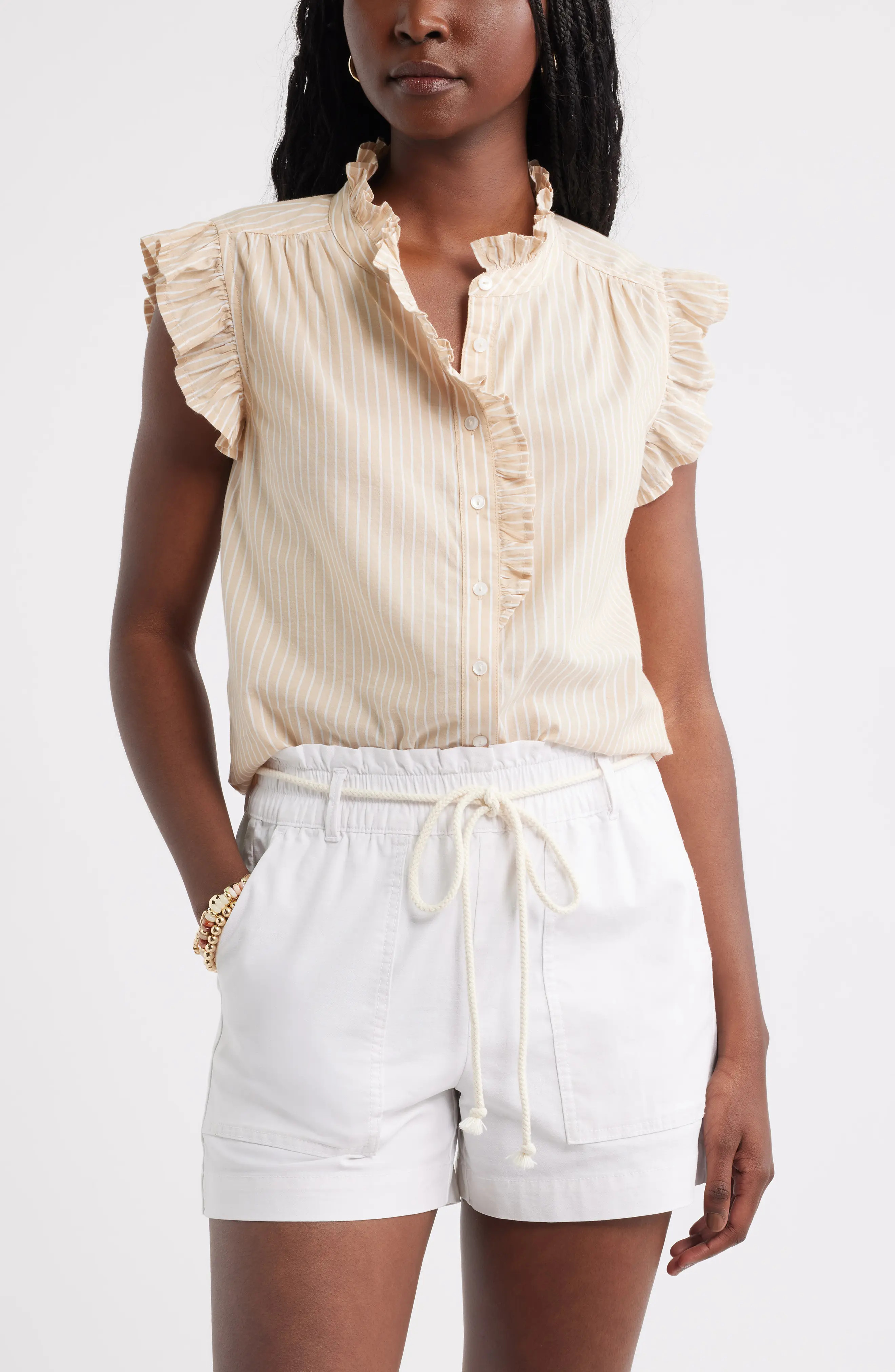 Caslon\u00ae Ruffle Sleeve Cotton Blend Top (Women) | Nordstrom | Nordstrom