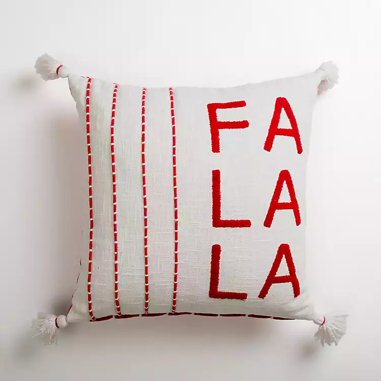 New! Red Striped Fa La La Christmas Pillow | Kirkland's Home