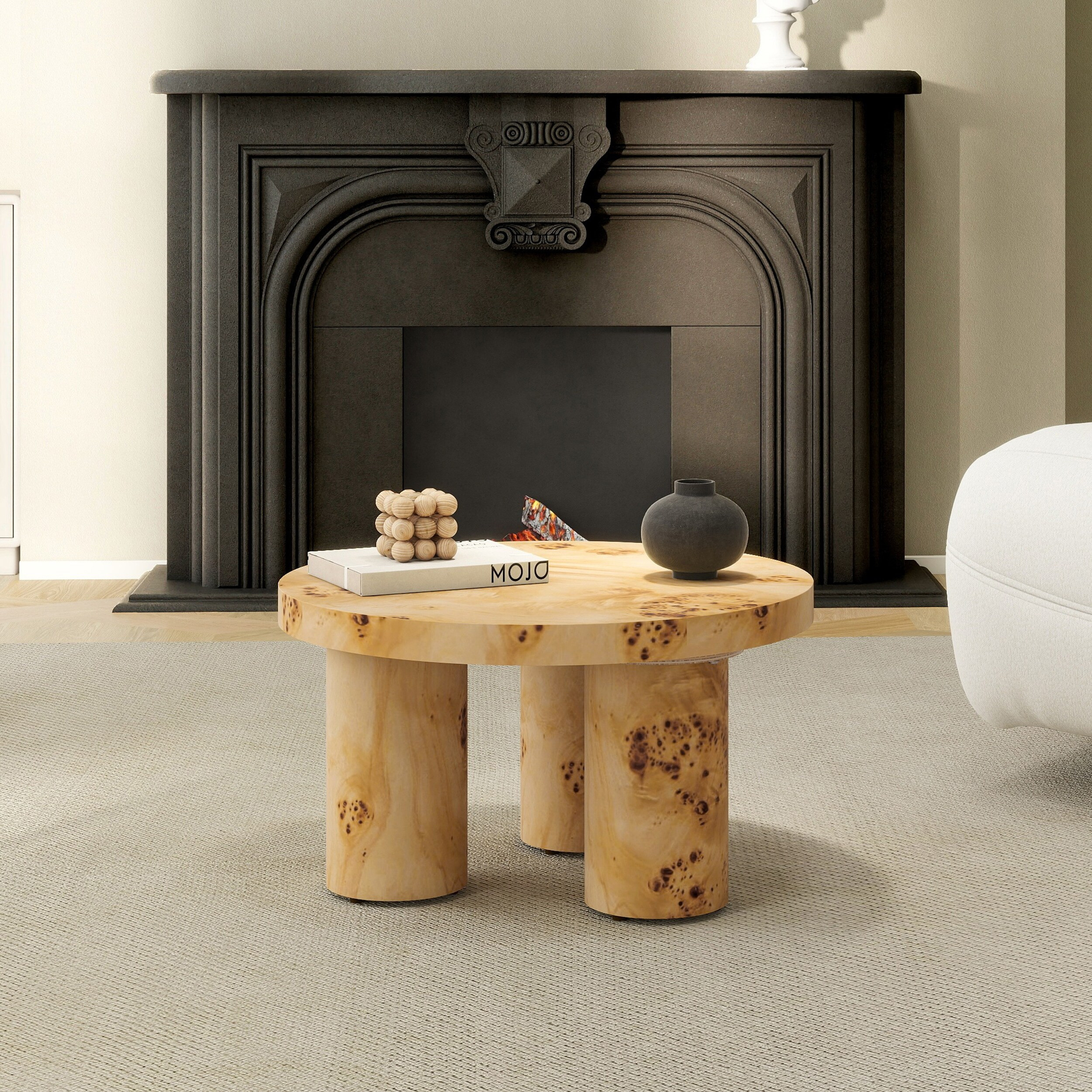 Nebula 28" Burl Wood Round Pillar Leg Coffee Table | Bed Bath & Beyond