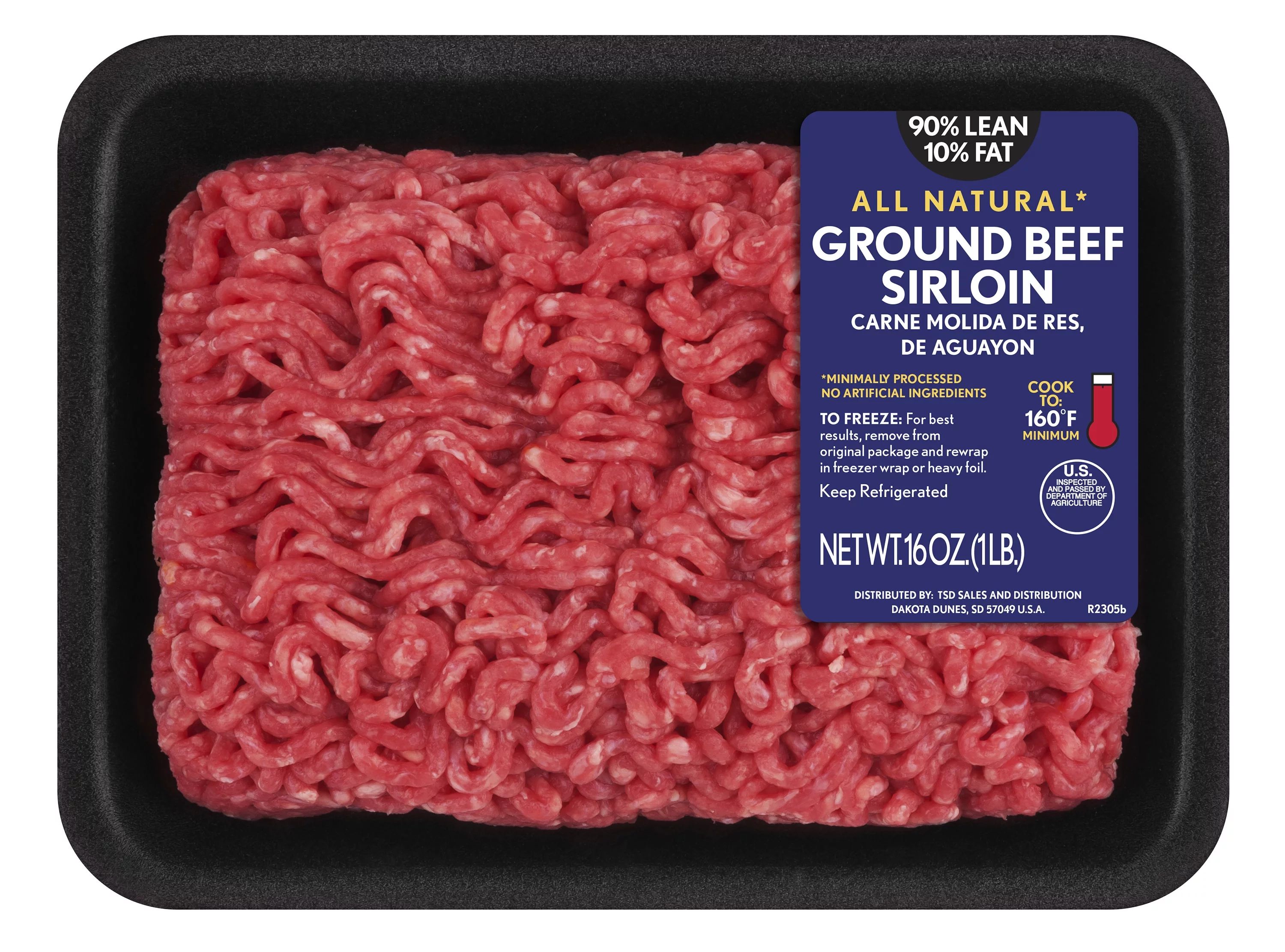 All Natural* 90% Lean/10% Fat Ground Beef Sirloin Tray, 1 lb | Walmart (US)