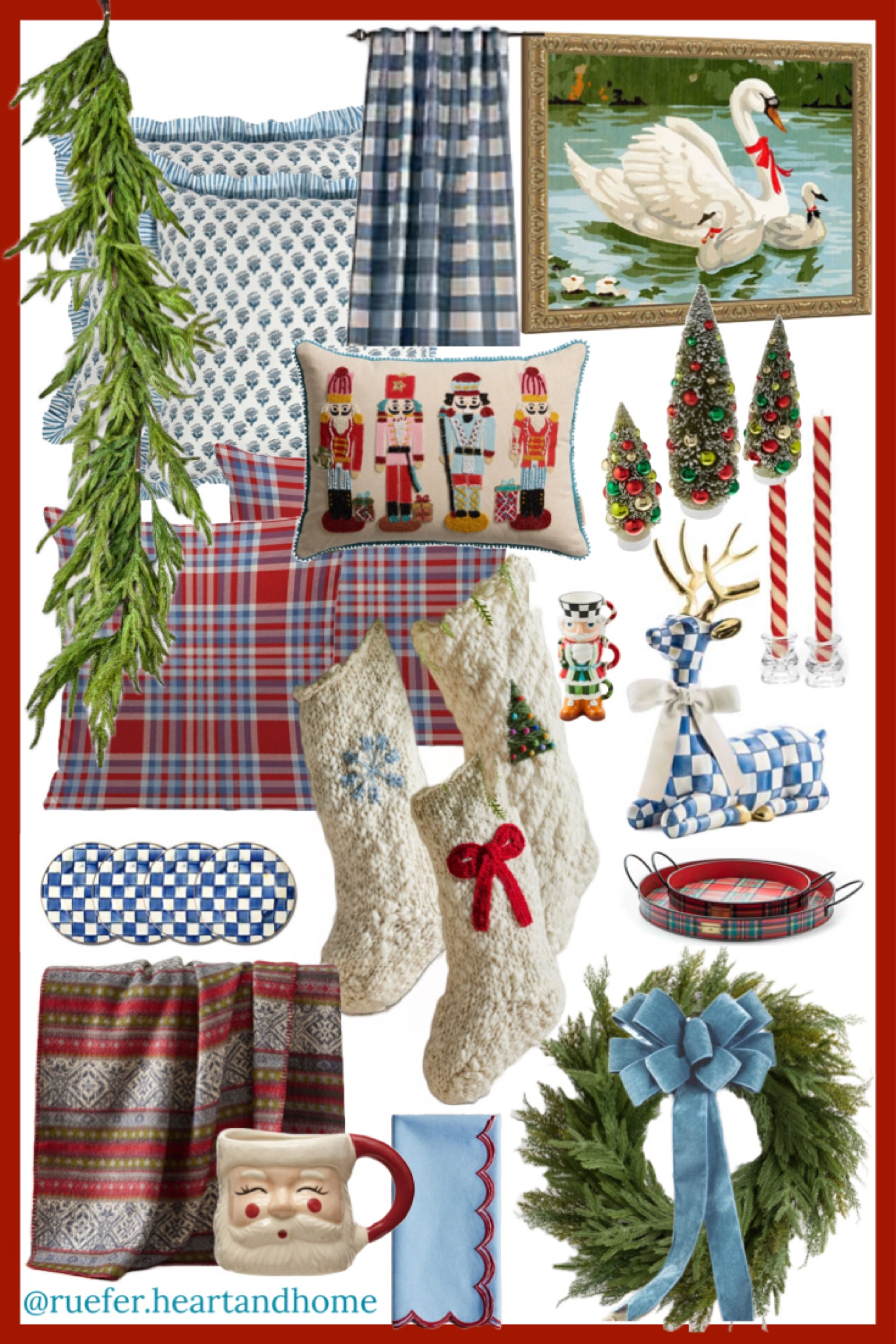 Cottage Christmas decor in pod and decor, wool stockings, knit Christmas stockings, plaid pillows, cottage pillows, French country pillows, ruffled pillow covers, Christmas greenery and wreath, real touch pine garland and wreath, Christmas art, holiday art, swan art, plaid throw, pottery barn Christmas, plaid serving tray, royal check plates, velvet ribbon, Christmas mug, festive holiday stackable mugs, nutcracker pillow and decor

#LTKHome #LTKSeasonal #LTKHoliday